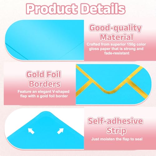PATIKIL 50 Pcs A7 Envelopes, 5 x 7" Gold Border Invitation Envelopes Mailing Party Envelope for Wedding Invitation Cards Greeting Graduation Birthday Office, Blue - color: Blue