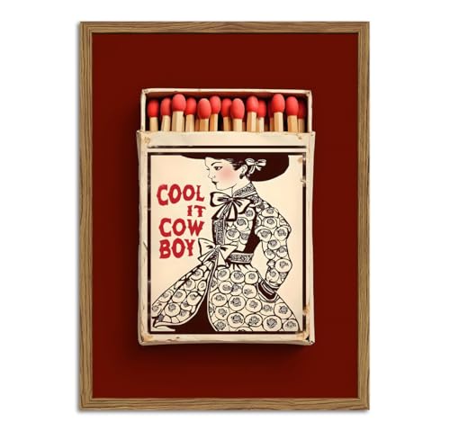 Vintage Western Cowgirl Wall Art Trendy Southwest Cool it Cowboy Matchbox Wall Decor Picture Coastal Cowgirl Poster Canvas Painting Print for Living Room Bedroom 16x24 inch Wood Framed - color: Cowgirl, size: 24"L x 16"W