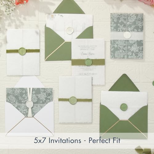 AZAZA 100 Pack Pre-Folded Vellum Jackets for 5x7 Invitations, Translucent Invitation Sleeves,115GSM Vellum Jackets 5x7, Wedding Invitation Accessories,for Weddings Birthdays,White Elegant Roses - color: 100Pack--White Elegant Roses