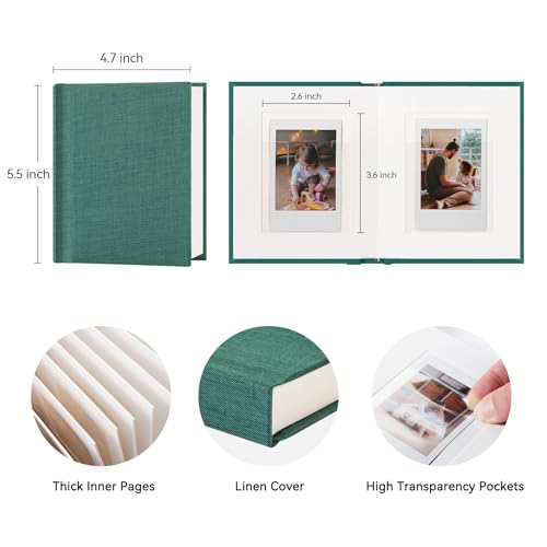 Instax Mini Photo Album with Writing Space, Linen Cover, Green - color: Green, size: 28 Pockets