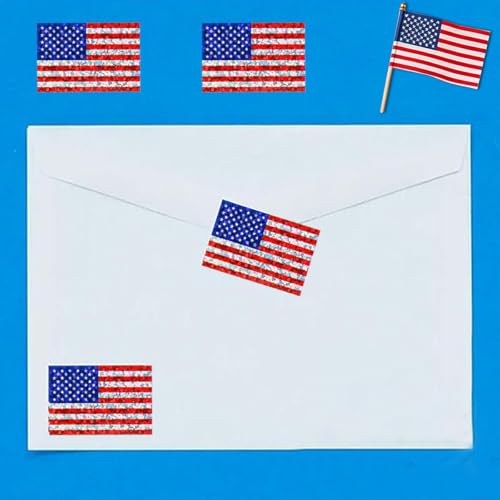 500 Pcs 4th of July Patriotic Flag Stickers 1 * 1.5In American Sticker Fourth of July Label Laser Glitter USA Stickers for Independence Day Party Supplies Envelope Scrapbook Decorations - color: Red White and Blue-2