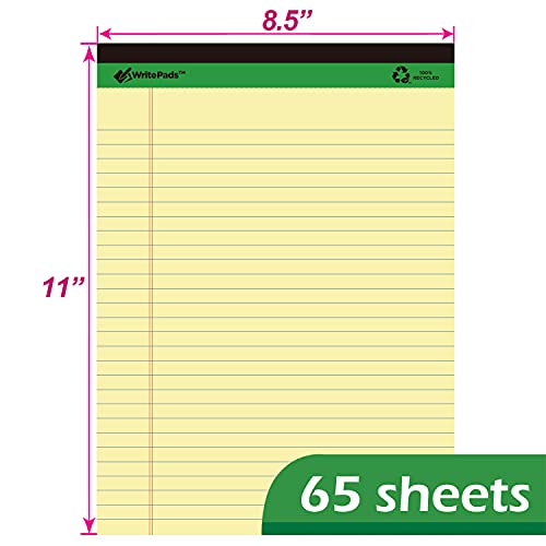 KAISA Yellow Legal Pads Writing Pads Recycled Paper 8.5"x11.75" Wide Ruled Perforated 50 sheets Hard Back Notepads 8-1/2"x 11-3/4" Writing Tablet Canary For Office Supplies (Canary 3pads) - color: Canary 3pad, size: 8.5x11.75inch