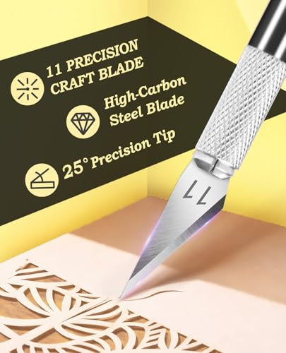 DIYSELF Precision Hobby Knife with 10 Extra #11 Blades, 6-Inch Metal Ruler - color: Black-10blades