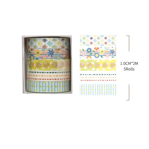 Cute Pattern Washi Tape Set 5 Rolls Glitter Cover Decorative Wide Kawaii Masking Tapes for Arts, DIY Crafts, Journals, Planners, Scrapbook, Wrapping (8 Retro Pop) - color: 8 Retro Pop