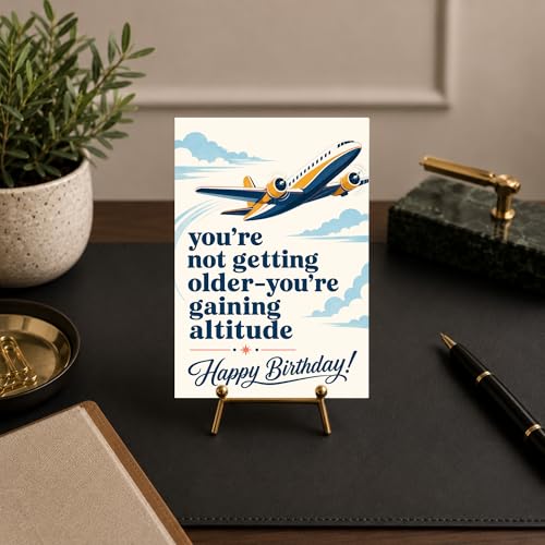 Funny Birthday Card for Pilot, Airplane Lover – Aviation Themed Greeting Card for Him Her, Men Women | Kraft Envelope & Sealing Sticker | Blank Inside to Write Your Message
