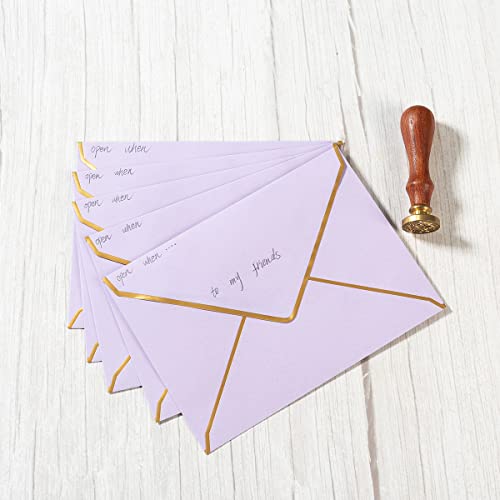 50 Pack A7 Envelopes Light Purple Violet 5 x 7 with Gold Border - color: Violet, size: A7 (5.32x7.28)