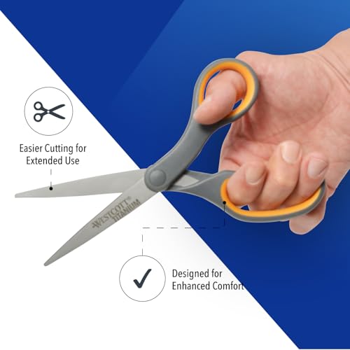 Westcott 8-Inch Titanium Bonded Straight Scissors, Soft Handle, Gray/Yellow, 4-Pack - size: 4-Pack
