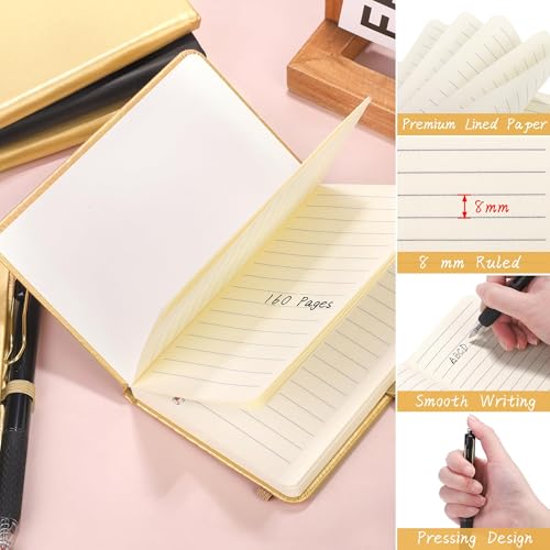 Aodaer 50 Sets Graduation Gifts Pocket Notebook Journal with Pens, 160 Page, 3.5 x 5.5 Inch Mini Lined Journal Notebook A6 Leather Hardcover Notepad with Pen Holder for School Office, Black and Gold - color: Black and Gold