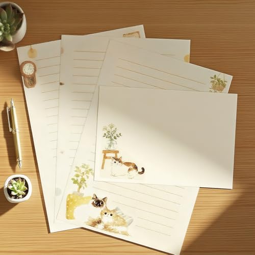 37 Pcs Stationery Paper Envelopes Set | Includes 24 Writing Paper & 12 Envelopes & 48 Stickers, Cat Letter Writing and Stationery Paper Envelopes(4Style) - color: Cute Cat