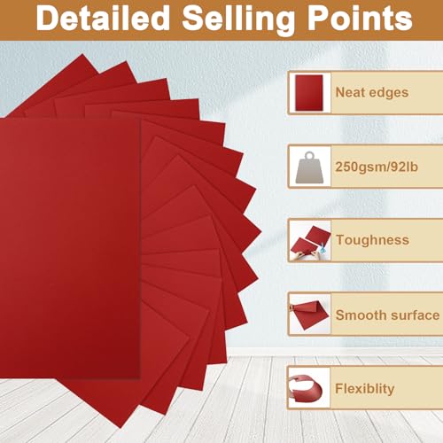 Silunkia 28 Sheets Christmas Red Cardstock 8.5 x 11 Craft Paper 92lb - color: Red, size: 28 Sheets