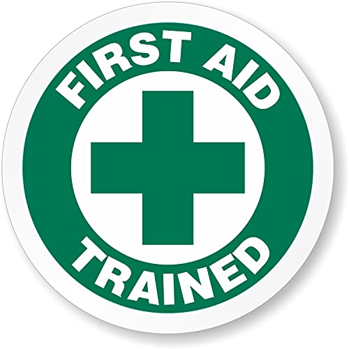 SmartSign First Aid Trained Pack of 5 Hard Hat Labels | Retro-Reflective, 2" Circle - color: First Aid Trained