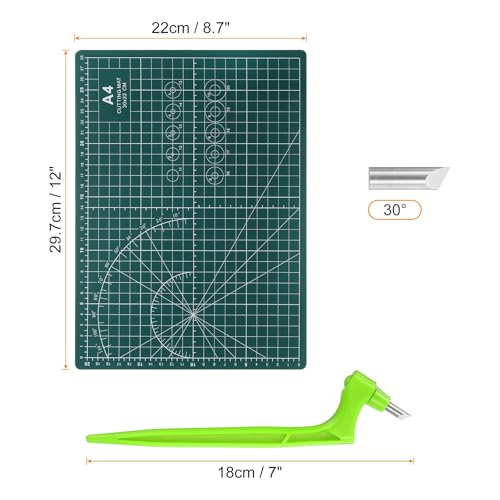 HARFINGTON Craft Cutting Tools 30 Degree Blades 360 Degree Rotating Blade Stainless Steel Cutter Pen Knife with Mat for DIY Crafts Stencils Scrapbooks, Green - color: Green