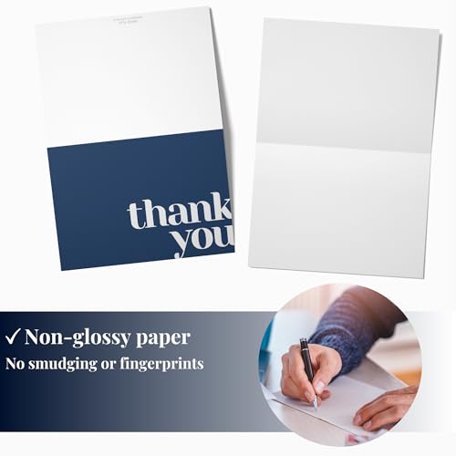 Paper Play Thank You Cards Bulk Pack of 40 Blue, 5x3.5 Inches with Matching Stickers & Envelopes, Minimalistic Design Suitable for Business, Baby Shower, Wedding, Small Business, Graduation, Funeral - color: Blue