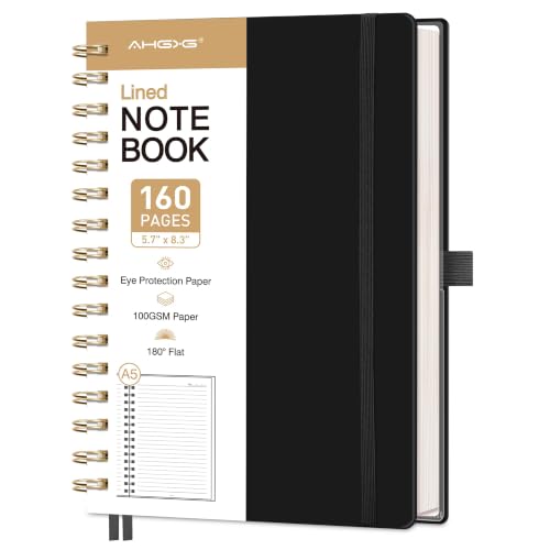 AHGXG Spiral Journal Notebook, 160 Lined Pages, A5 Size (5.7'' x 8.3'') - color: Black