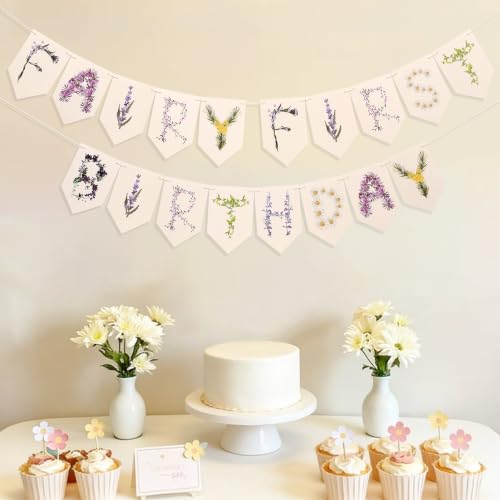 Fairy Floral 1st Birthday Banner - Pink Fairy One Script Garland, Elegant Watercolor Flower Happy Birthday Bunting, Secret Garden Enchanted Floral Letter, Forest Theme Cake Smash Party Backdrop Props (Fairy First Birthday) - color: Fairy First Birthday