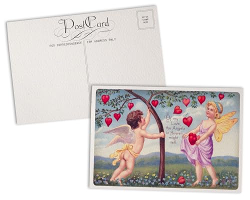 Vintage Valentine Postcards - 24 Retro Valentine's Day Postcards - Assorted Cherub Love Designs - Old Fashion Valentine Cards Printed on Antique Textured Style Cardstock - Great for Valentine's Day
