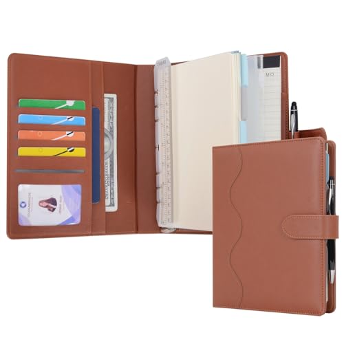 WASON A5 Binder PU Leather Journal Ring Portfolio Lined Notebook Refillable Paper Diary with Removable Clipboard Writing Notepad for Travel Business School Agenda Organizer (Brown) - color: Brown