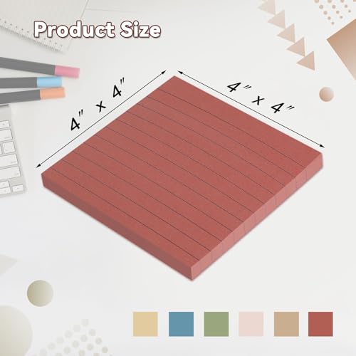 (12 Pack) Lined Sticky Notes 4x4 in, 6 Vintage Colors Self-Stick Note Pads - color: Vintage