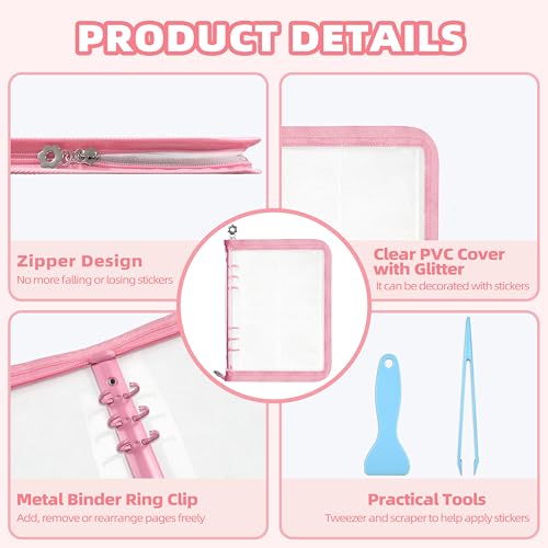 Mlife Sticker Organizer Binder Sticker Storage Organizer Reusable Sticker Book Collecting Album A5 Sticker Collecting Book Clear Sticker Binder Album with Blank Release Paper, Tweezer & Spatula(Blue) - color: Blue