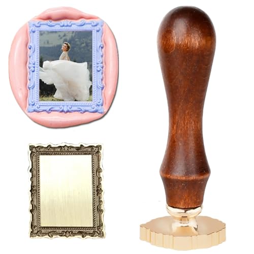 YOLAKIS Frame Wax Seal Stamp with Rosewood Handle Vintage Floral Photo Frame Wax Stamp Ideal for Wedding Invites Gift Wrapping Envelopes & Christmas Cards Decor - size: 3D Frame Stamp, style: 3D Frame Stamp 05