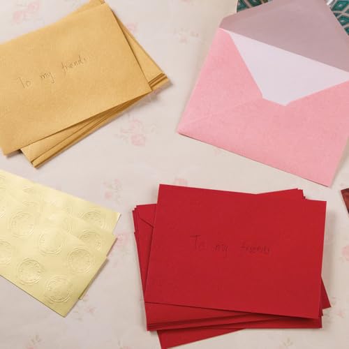 50 Pieces A7 Envelopes 5x7 with Gold Stickers, Rose, Gold | Vines Flower Texture Pattern, V Flap Luxury Mailing for Invitations, Wedding, Graduation, Baby Shower - color: Rose - Gold