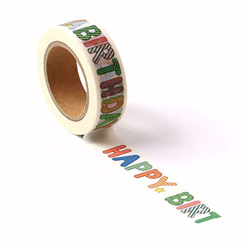 CIAIJE Happy Birthday Washi Tape, 5/8" x 393" (15mm x 10M), Masking Tape for Crafts & Scrapbooking - color: Happy Birthday word, size: 15mm x 10m