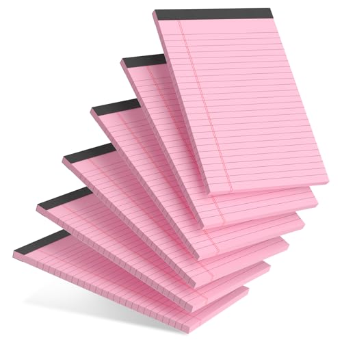 AILZFEI 6pcs Small Note Pad 5x8 College Ruled Pink Legal Pads Paper Notepads 6 Pack Study Back Writing Pads 5 x 8 Legal Pads Perforated Narrow Ruled Pads of Paper Pink - color: Pink