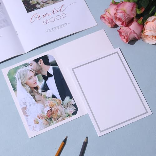 100 Pcs Photo Folders for 4x6 or 5x7 Pictures,Paper Picture Frames, Cardboard Greeting Photo Frame Cards for Father's Day,Christmas New Year Wedding Birthday Classroom DIY (White with Silver Foil) - color: 100CT - White