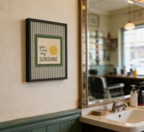 Framed 'You Are My Sunshine' Quote Wall Art, Vintage Sun Blue Stripe with Green Accent Canvas Print, Warm Nursery Decor for Living Room Bedroom Nursery Playroom - color: Floral-7, size: 10"L x 8"W
