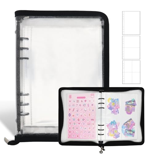 A5 Sticker Storage Organizer Binder Collecting Book Album, Black - color: black