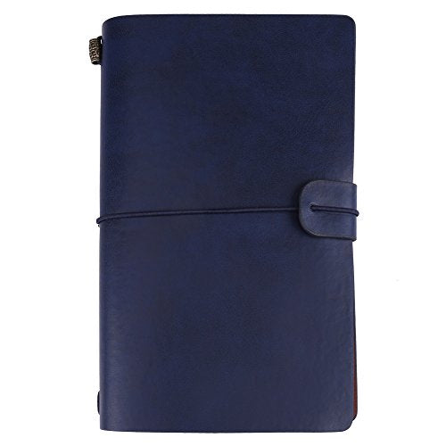 AYNEFY Travel Notebook, 34 Sheets 68 Pages PU Leather Cover Travel Journal Personalized Journal Diary Refillable Notepad for Writing Gifts Travelers Professionals (Dark Blue) - color: Dark blue
