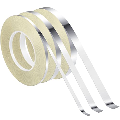Zonon Silver Washi Tape for Wall Decor Self Adhesive 5/10/15mm | Silver Foil Pinstripe Tape, Mirror, 3 Widths Total 164 Yards, Easy to Apply for Furniture Car Arts Graphic Decoration - color: Silver, size: 5/10/15mm