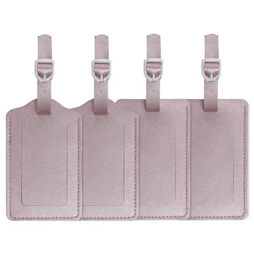 Vigorport Luggage Tags, Leather Personalized Suitcase Tag Set of 4 Pack - color: Rose Gold