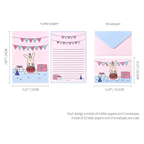 Monolike Happy and Lucky Letter Paper and Envelopes Set - 8Type, 32 Letter Paper + 16 Envelopes - color: Happy and Lucky