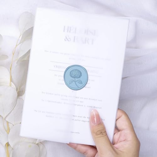 UNIQOOO Wax Seal Stickers - 3D Hydrangea Floral Wedding Invitation Envelope Seal Stickers, 50 Pcs Self- Adhesive Botanical Stickers, Perfect for Invitation, Christmas, Gift Wrapping (Dusty Blue) - color: Dusty Blue