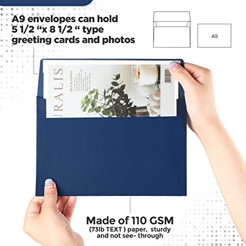 Harloon 100Pcs A9 Invitation Envelopes, Greeting Card Envelopes, Navy Blue - color: Navy Blue