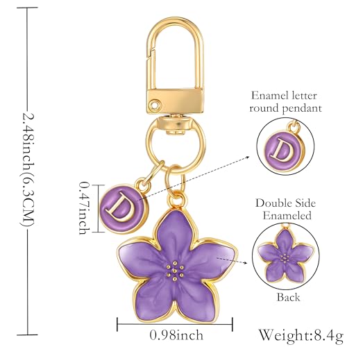 XGALBLA Cute Flower Initial Letter Keychain for Women, Flower Charms, Bag & Purse Charms for Handbags & Backpacks Accessories - color: Purple-d