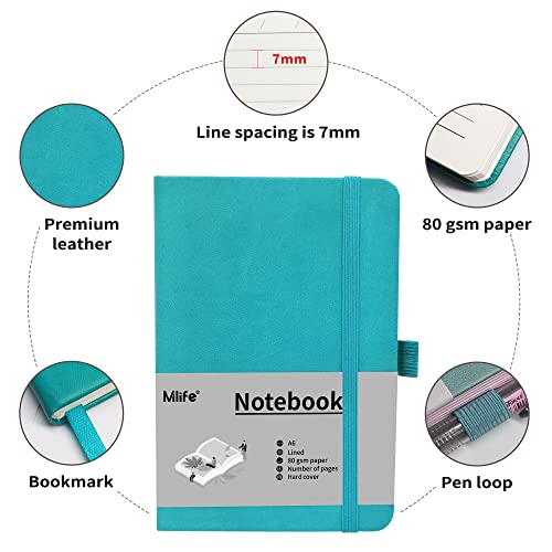 Mlife A6 Small Journal Notebook, Lined Pocket Notebook with Pen Holder, Mini Notebook Hardcover, 192 Pages, 3.9 inches * 5.5 inches Journal for Women and Man (3Pack Turquoise) - color: Turquoise, size: 3 Packs