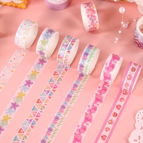 60 Rolls Washi Tape Set Aesthetic Decorative Masking Tape | Decorative Tape Bohemian Colored Tape for Journaling Supplies, Scrapbooking Kit, Planner, Junk Journal, School Supplies - color: Pink