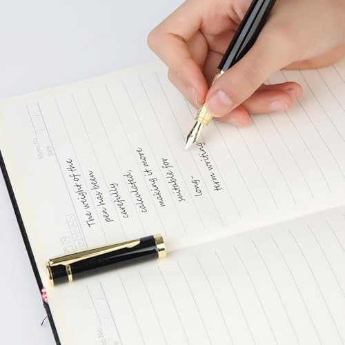 Fountain Pen Set, Elegant Executive Fine Nib Pen with Ink Converter, Refill Tool, Black & Assorted Cartridges, Bottled Ink, Gift for Journaling, Writing, Office and Beginners (Black & Gold) - color: Black & Gold