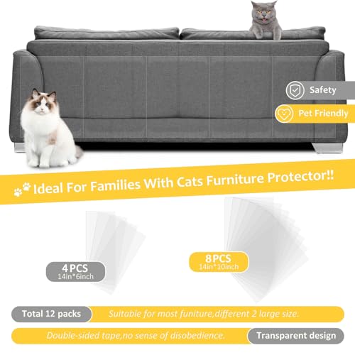 HappyFreeSX Couch Protector for Cats, 12 Pack Double Sided Sofa Anti Scratching Sticky Tape, Cat Scratch Deterrent Tape, Anti Cat Scratch Furniture Protectors from Cats - size: 12PCS