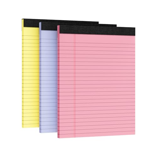 3pcs Legal Pads 8.5 x 11, Color Notepads 8.5 x 11 In, Perforate Wide Ruled - color: Pink/Purple/Yellow-3