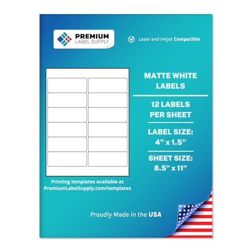 Premium Label Supply White Sticker Address Labels – 4" x 1.5" – Laser/Inkjet Compatible – (12 per Sheet), 2000 Sheets – 24,000 Total Adhesive Labels - size: 24000 Labels