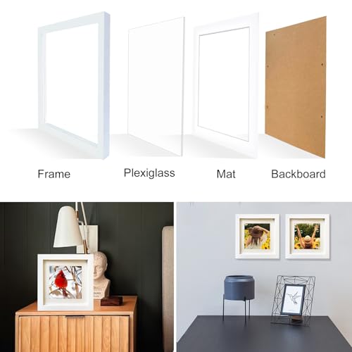 7x7 White Picture Frames Set of 2, Square Solid Wood Photo Frame for Tabletop or Wall Mounting - color: White, size: 7X7(2pcs)