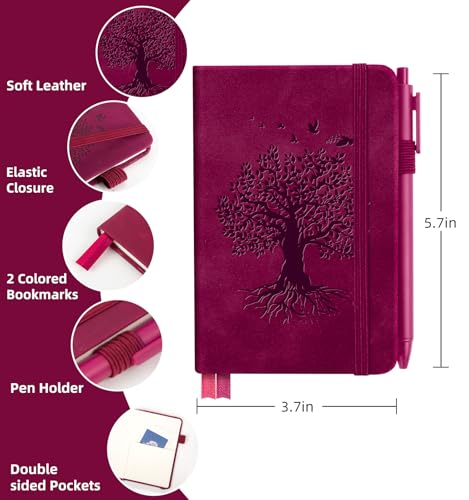 3 Pack 3.7" x 5.7" Pocket Notebooks A6 Small Notebook 100 GSM Thick Paper | Note Taking Journaling Notebooks Journals For Writing Mini Note Pads With Pen Holder (Wine, Navy, Charcoal) - color: Wine & Navy & Charcoal