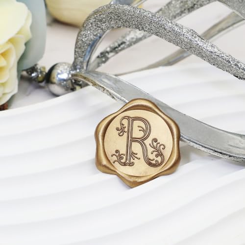 SWANGSA Antique Gold Initial Alphabet R Wax Seal Stickers, 50 Pcs Vintage Letter Self- Adhesive Envelope Seal Stickers for Wedding, Christmas, Invitation, Gift Wrapping, Party - color: Letter R, Antique Gold