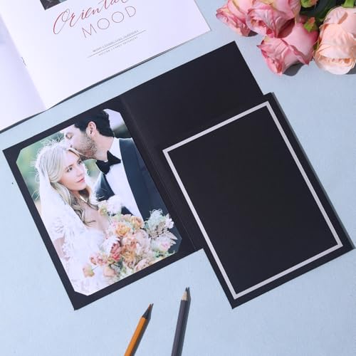 100 Pcs Photo Folders for 4x6 or 5x7 Pictures,Paper Picture Frames, Cardboard Greeting Photo Frame Cards for Father's Day,Christmas New Year Wedding Birthday Classroom DIY (Black with Silver Foil) - color: 100CT - Black