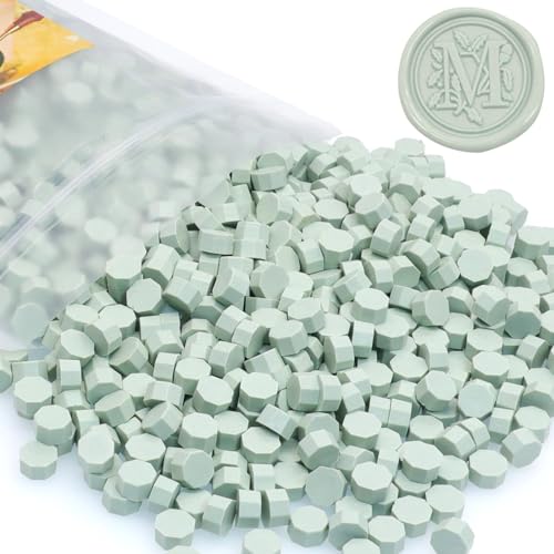Sage Green Wax Seal Beads 1450pcs (1.1lb), Premium Vintage Sealing Wax Pellets for Stamp Seals, Wedding Invitation, Letter Envelope, Thanks Card & Scrapbook DIY Crafts - color: Sage Green