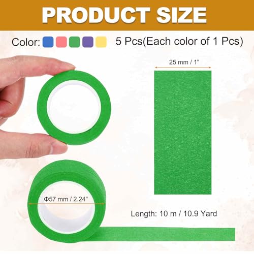 HARFINGTON 5pcs 1" x 11 Yard Colored Masking Tape Universal Crepe Paper Colorful Masking Painter Tape for Art Drawing DIY Handcraft Sealing, Dark Blue Dark Green Red Yellow Purple - color: Dark Blue Dark Green Red Yellow Purple, size: 1" x 11 Yard