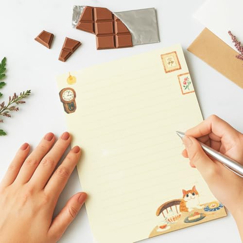 72 Pieces Cute Cat Writing Paper and Envelopes, 8.3x5.6 Inch Stationery Set
